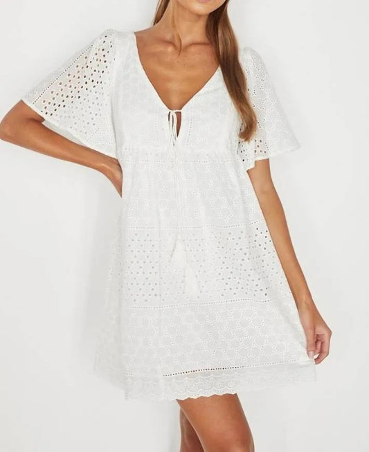 Indikah White Smock Dress