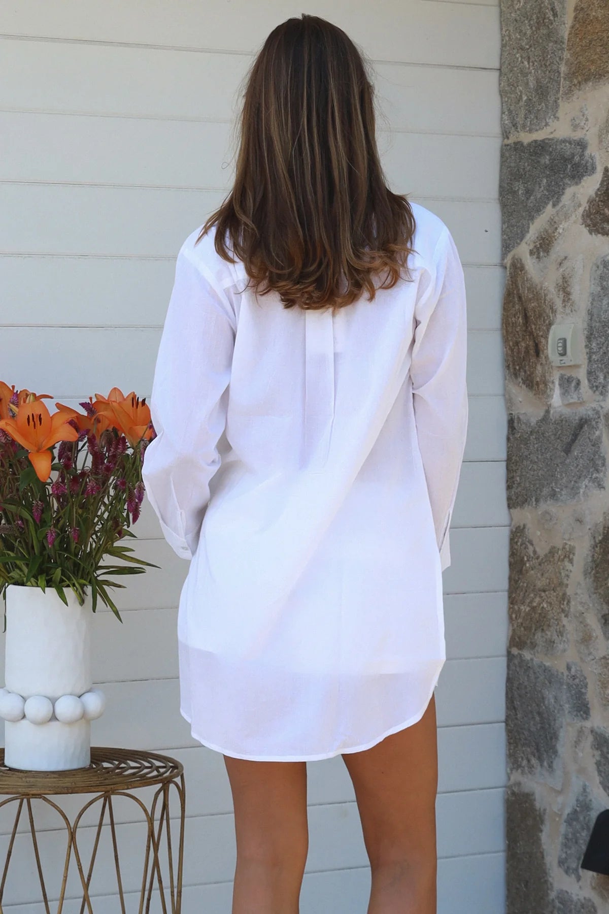 Annalise Cotton Woven Embroidered Shirt White