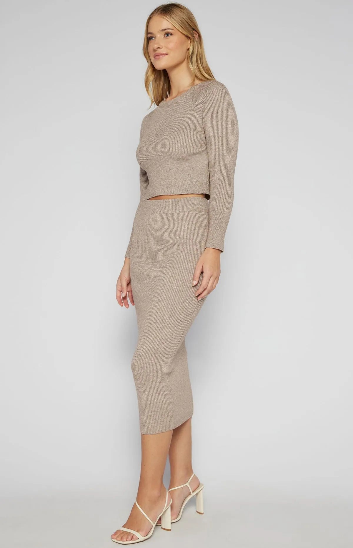 Fitted Knit Set with Crop Top & Midi Skirt