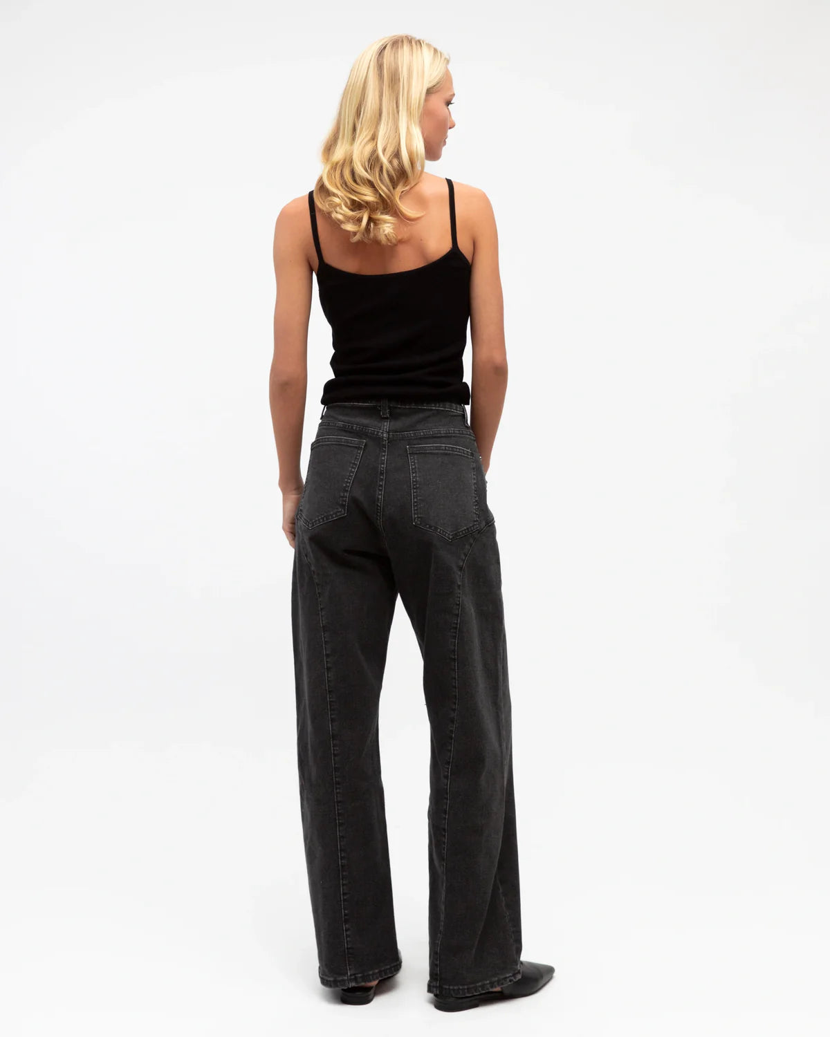 Contrasting Stud Denim Pants Charcoal