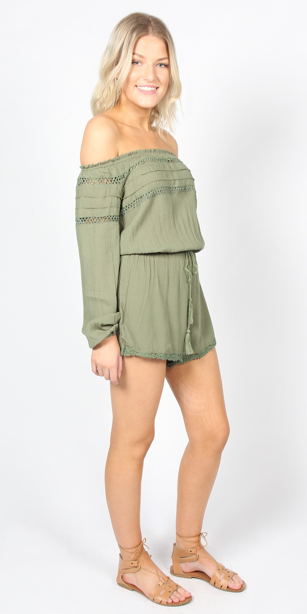 Talisha Shoulder Playsuit Khaki - Sass