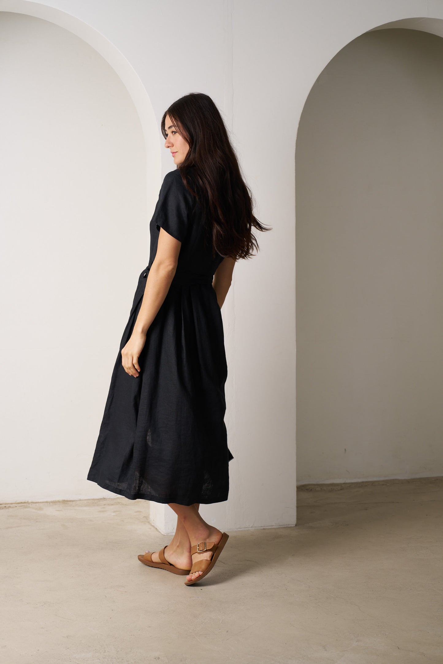 Salerno Linen Midi Dress Black